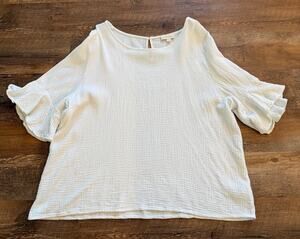 Cynthia Rowley White Gauze Cotton Flutter Sleeve Blouse 1X